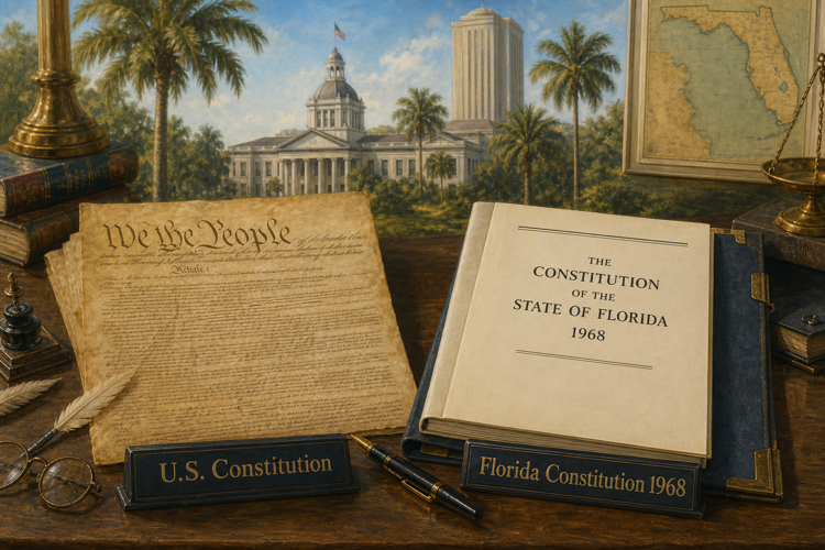 Illustration comparing the U.S. Constitution with the Florida Constitution of 1968